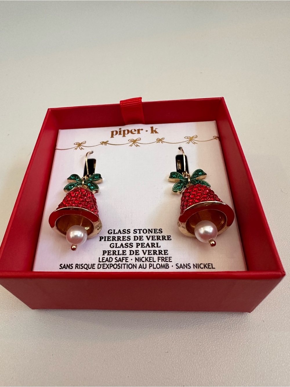 NIB NWT - Piper Red Crystal Berry Drop Earrings with Green Leaf Accents